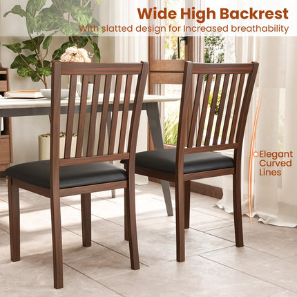 Dreamade Wooden Dining Chairs Set, Upholstered Kitchen Chairs w/Slat Back, Wear-Resistant PVC Leather