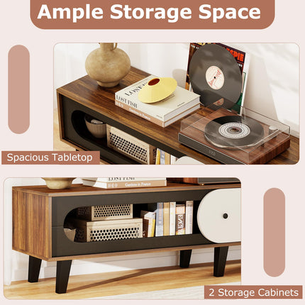 Dreamade TV Stand for 80 Inch TVs Mid Century Modern Entertainment Center with Sliding Door Cabinet