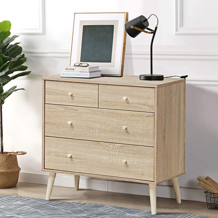 Dreamade 4-Drawer Dresser, Free-Standing Chest Wood Legs and Sliding Rail