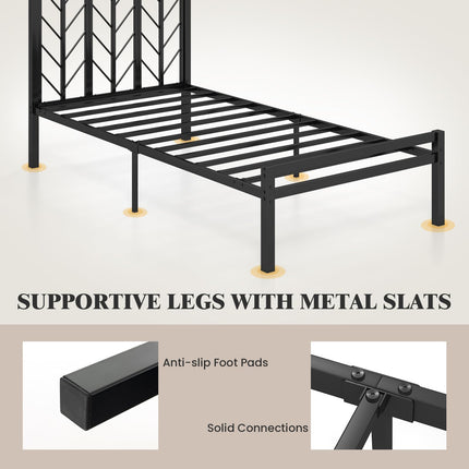 Dreamade Queen/Full/Twin Size Bed Frames with Vintage Headboard, Metal Mattress Foundation for Storage