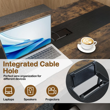 Dreamade Rectangular Meeting Table with Mesh Storage Shelf and Cable Grommet