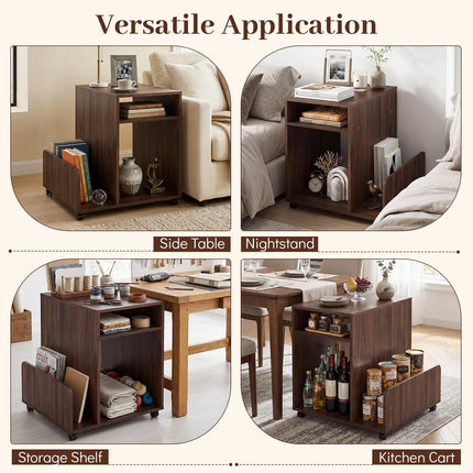 Dreamade 3-Tier Rolling End Table w/Magazine Rack & Open Storage Shelves (1/2)