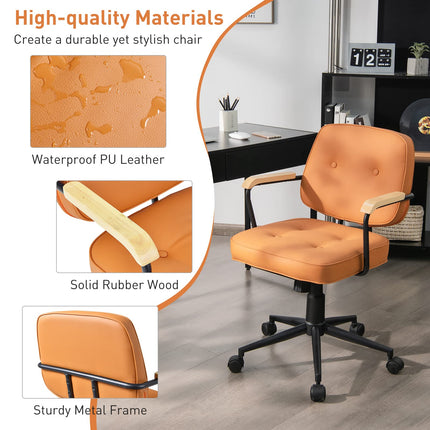 Dreamade Home Office Chair, Height Adjustable PU Leather Desk Chair w/Rocking Backrest, Orange