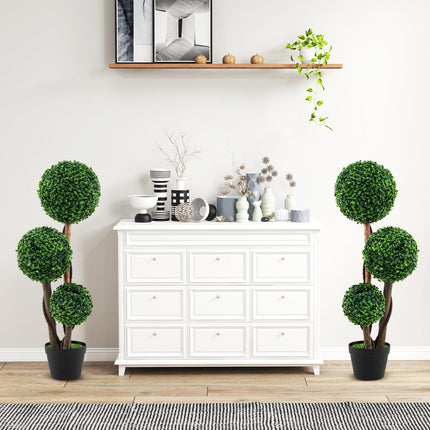 Dreamade 3ft Artificial Boxwood Topiary Ball Tree, Faux Potted Plants with Solid Wood Trunks
