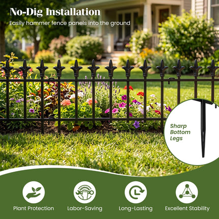 Dreamade No Dig Decorative Metal Garden Fence with Fleur-de-Lis Finials
