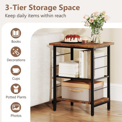 Dreamade 3-Tier Side Table with Adjustable Mesh Shelf