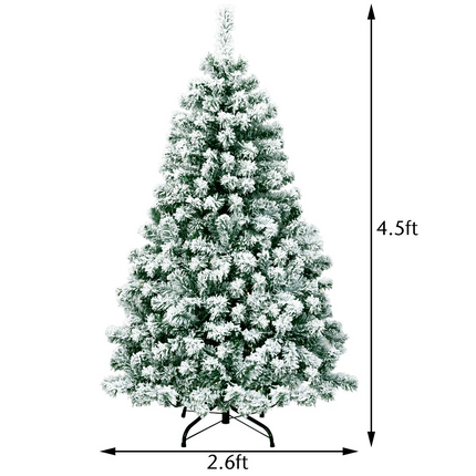 Dreamade 4.5ft / 6 ft / 7.5ft Artificial Snow Flocked Christmas Tree, Pre-Lit Snowy Hinged Xmas Tree with Led Lights and Metal Stand - DreamadeUS