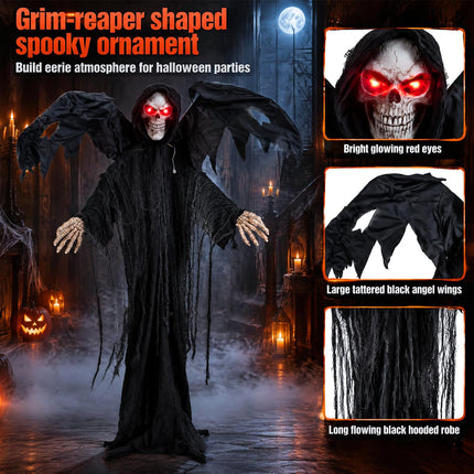 DREAMADE 5.5 FT Halloween Standing Grim Reaper with Red Eyes