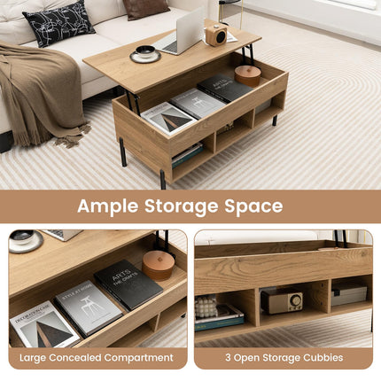 Dreamade Lift Top Coffee Table - Living Room Center Table with Lifting Tabletop, Natural