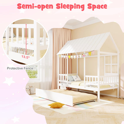 Dreamade Twin House Bed with Trundle Bed Twin