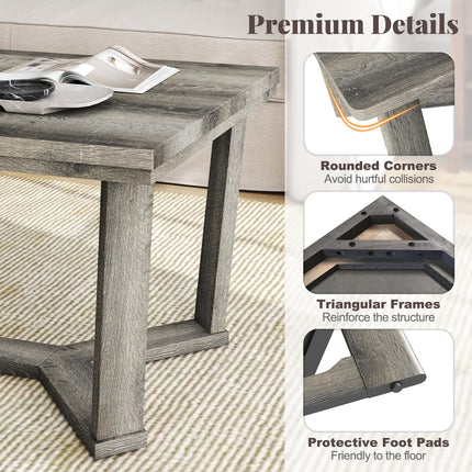 Dreamade Farmhouse Wood Coffee Table with Cross-Shaped Base & Rubber Wood Frame