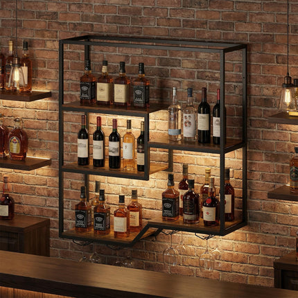Dreamade Wall Mounted Wine Rack 6-Tier Hanging Bar Shelf with Bottle Display Shelf and Glass Holder