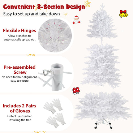 Dreamade 7ft Pre-Lit White Christmas Tree with Wheels & 900 Warm White LED Lights