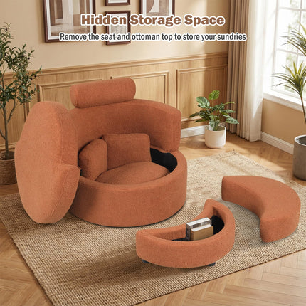 Dreamade 360° Swivel Accent Chair with Half Moon Storage Ottoman