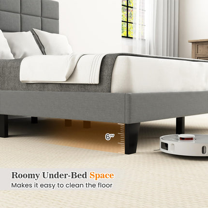 Dreamade Full Size Platform Bed, Linen Fabric Upholstered Bed Frame with Adjustable Headboard & Wooden Slat Support