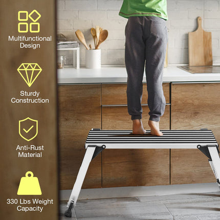 DreamadeAluminum Platform Non-Slip Folding Work Bench Drywall Stool Ladder 330lbs Capacity