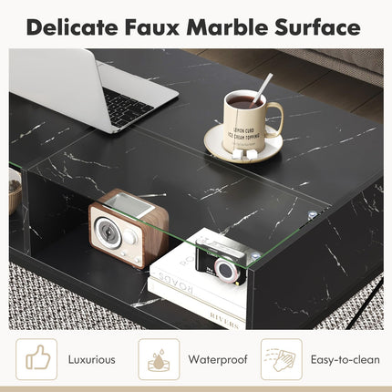 Dreamade LED Coffee Table, High Gloss Coffee Tables with 4 Storage Cubes