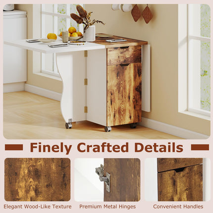 Dreamade Folding Dining Table 3-in-1 Space-Saving Drop Leaf Kitchen Table with Lockable Wheels