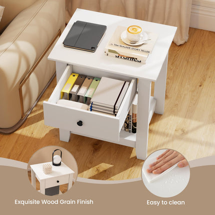 Dreamade Nightstand with Drawer 2-Tier Modern Bedside Table with Open Shelf and Storage