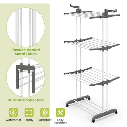 Dreamade Foldable Clothes Drying Rack, Oversized 4-Tier Collapsible Laundry Rack w/ 3 Retractable Trays