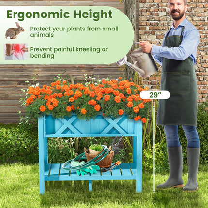 Dreamade HIPS Raised Garden Bed, Elevated Planter Box w/Legs, Storage Shelf, Drain Holes