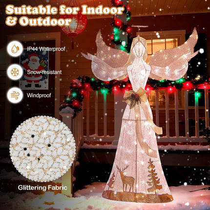 Dreamade Pre-lit 3D Glittered Angel with 100 Warm White Lights Halo Bow Ground Stakes