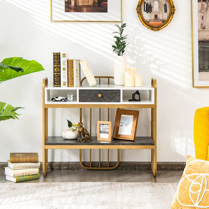 Dreamade Console Table for Entryway, Sofa Table with Drawer, Storage Shelf, Metal Frame(Gold)