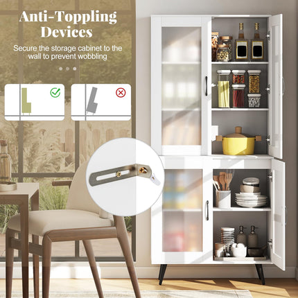Dreamade Kitchen Pantry Cabinet 70.5" Tall Cupboard with 4 Transparent Doors
