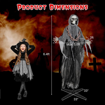 Dreamade 6.4 FT Halloween Animatronic Standing Grim Reaper, Halloween Decoration with Chain