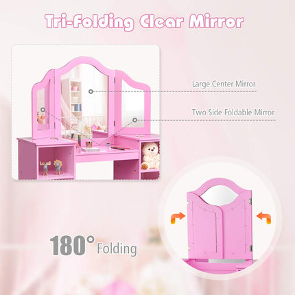 DREAMADE 2-in-1 Kids Make Up Vanity Desk, Pretend Play Kids Vanity w/Detachable Top