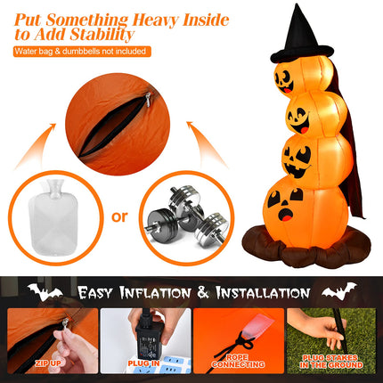 DREAMADE Halloween Inflatable Pumpkin Lighted Blow Up Pumpkin w/Witch Hat