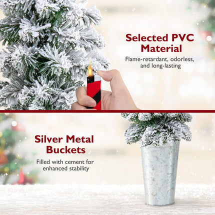 Dreamade 3' 4' 5' Pre-Lit Snow Flocked Christmas Tree Set of 3, Slim Pencil Artificial Potted Xmas Trees with 423 Branch Tips