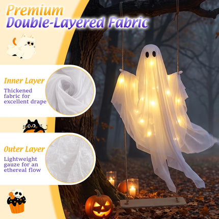 DREAMADE 5FT Halloween Hanging Swing Lighted Swing Ghost Decoration