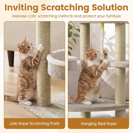 DREAMADE 51-Inch Modern Multi-Level Cat Tower with 3 Cozy Beds