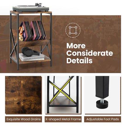 Dreamade Record Player Stand, 3-Tier End Table w/ V-Shaped Magazine Holder, Turntable Stand with Record Storage Up to 80 Albums