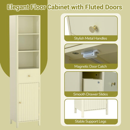 Dreamade 67 Inch Tall Bathroom Cabinet, Narrow Floor Cabinet with Fluted Door