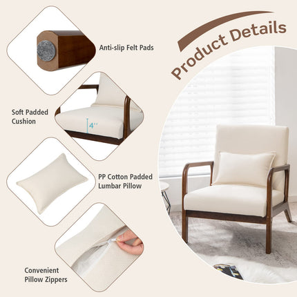 Dreamade Modern Accent Chair with Pillow - Comfy Upholstered Lounge Armchair with Anti-Slip Felt Pads