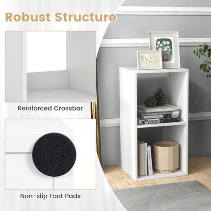 Dreamade 2-Cube Bookcase, White Cubby Bookshelf w/Back Guardrail & Anti-Tipping Kits
