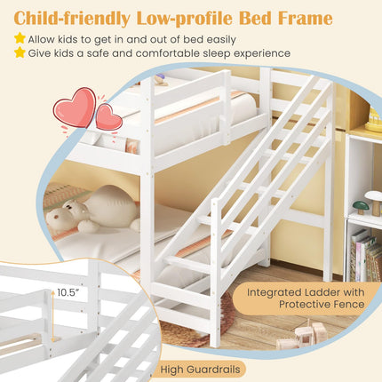 Dreamade Twin Bunk Beds with Stairs, Floor House Bed with Roof & Window