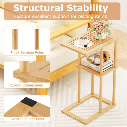 Dreamade Side Table Set of 2 with Storage Shelves and Bamboo Construction