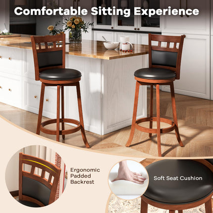 Dreamade Wood Bar Stools Set, 31" Swivel Bar Height Barstools w/Back, Rubber Wood Frame
