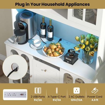 Dreamade 73" Kitchen Pantry Cabinet, Kitchen Hutch Storage Cabinet with LED Lights and Charging Station