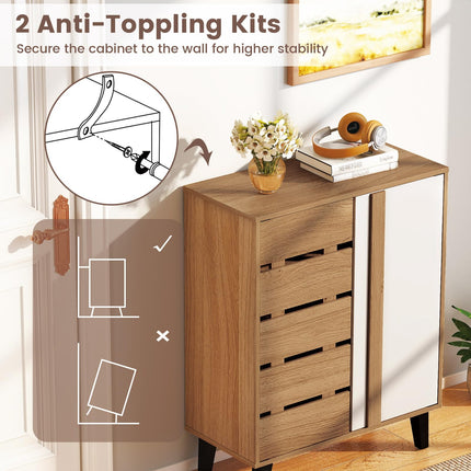 Dreamade 4-Tier Farmhouse Shoe Organizer with Louvered Door