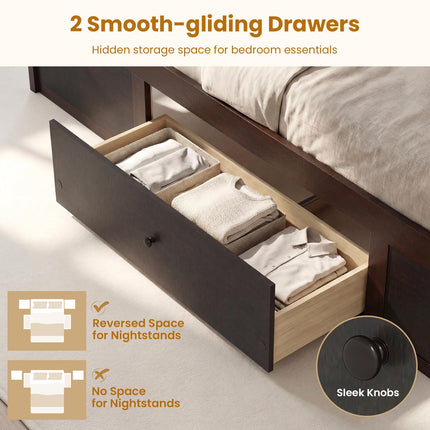 Dreamade Full/Twin Size Rattan Bed Frame with 2 Storage Drawers