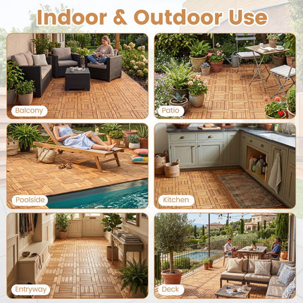 Dreamade 12" x 12" Acacia Wood Interlocking Patio Flooring Tiles with Drainage Base