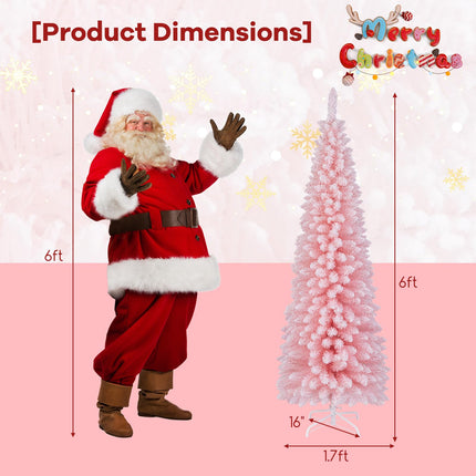 Dreamade 6ft Pink Slim Pencil Christmas Tree, Artificial Unlit Skinny Xmas Full Tree with 460 Branch Tips