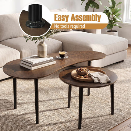 Dreamade Nesting Tables Set of 2 | Mid Century Modern Coffee Tables with Solid Wood Support Legs