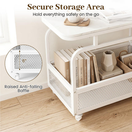 Dreamade Rolling Side Table | 2-Tier End Table with Mesh Storage Basket (1/2)