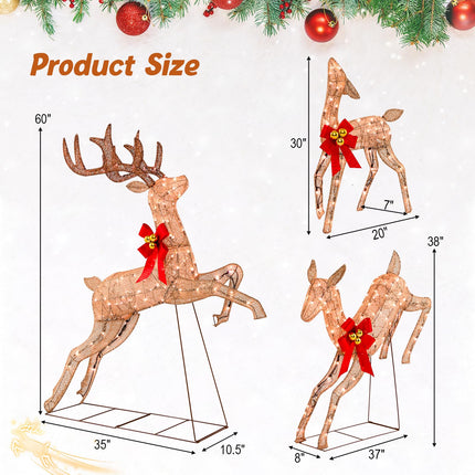 Dreamade 3 Pieces Light up Christmas Reindeers Pre-lit Glittering Reindeer Family Set