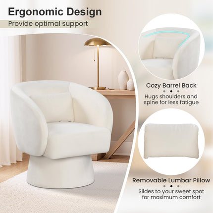 Dreamade Swivel Accent Chair Upholstered Barrel Chair with Curved Back & Removable Lumbar Pillow